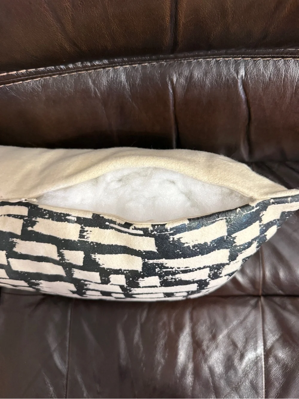 Black and Cream Patterned Lumbar Accent Pillow